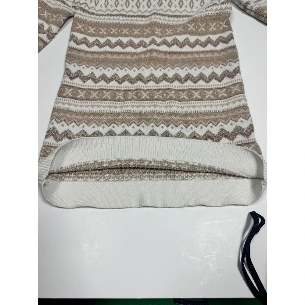 The Children's Place Sweater Dress Girls 4T Ivory Tan‎ Fair Isle Metallic Knit